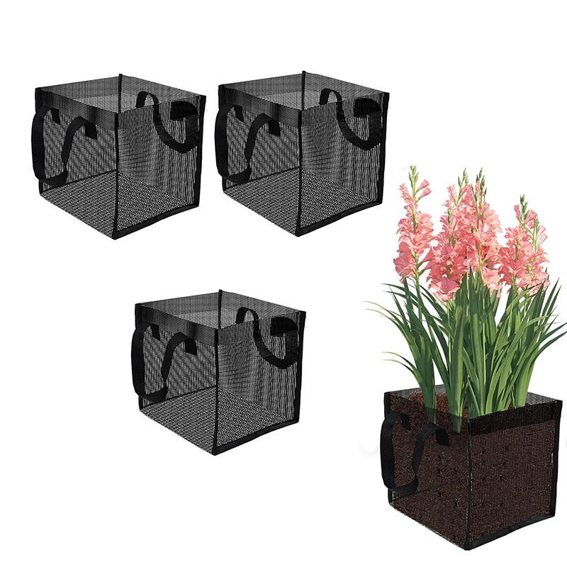 Aquarium Planting - ตะกร้าปลูกต้นไม้ในบ่อตาข่ายสีดำ 4 ชิ้น ทรงสี่เหลี่ยมและทรงกลม ถุงปลูกบัวหลวง PVC